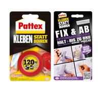 Pattex Kit de ruban adhésif Coller au lieu de percer 1,5 m, max. 120 kg/m², ruban adhésif double face extra fort et coller au lieu de percer Fix & Ab 44 g, colle forte résistante jusqu'à 6 kg