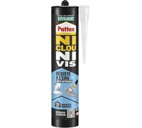 Pattex Ni Clou Ni Vis, Colle Mastic Résiste à l'Eau, Cartouche 450g, Blanc | Colle de fixation, Mastic blanc polymère, Multi-matériaux, Résistant eau et UV, Flextec, Repositionnable, Sans solvant