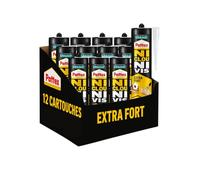 Pattex Ni Clou Ni Vis Extra Fort -12 cartouches de 380 g - Colle de fixation à maintien immédiat - Colle rapide pour usage intérieur surpuissante
