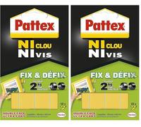 Pattex Ni Clou Ni Vis - Fix & Défix (10 pastilles de 20 x 40 mm) - Adhésif de fixation surpuissant facilement démontable - Adhésif double face pour toutes surfaces et objets (Lot de 2)
