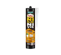 Pattex Ni Clou Ni Vis Fix Express, colle de fixation express, séchage en 20 min, colle forte résistante à l'humidité, mastic blanc, cartouche de 390 g