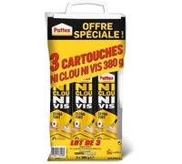 Henkel Pattex Ni Clou Ni Vis- Fix Extra Fort (lot de 3 cartouches de 380 g) - Colle de fixation à maintien immédiat pour usage intérieur - Blanc