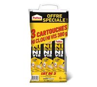Pattex Ni Clou Ni Vis- Fix Extra Fort (lot de 3 cartouches de 380 g) - Colle de fixation à maintien immédiat pour usage intérieur - Blanc