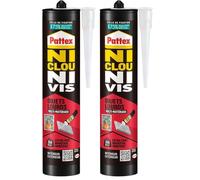 Pattex Ni Clou Ni Vis Fix Objets Lourds, Colle de fixation forte tous supports, colle de construction puissante et flexible, colle blanche, cartouche de 460 g (Lot de 2)