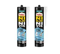 Pattex Ni Clou Ni Vis Fix Résiste à l'eau, Multi Matériaux Intérieur & Extérieur, Lot de 2 cartouches de 450 g, colle de fixation, colle forte tous supports, mastic blanc