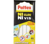 Pattex Ni Clou Ni Vis Pâte de fixation (65 pastilles), pastilles adhésives repositionnables blanches faciles à enlever, pâte collante pré-découpée pour papier, poster, décoration légère
