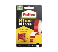 Pattex Ruban adhésif double face Ni Clou Ni Vis – Ultra fort 120 kg – 19 mm x 1,5 m