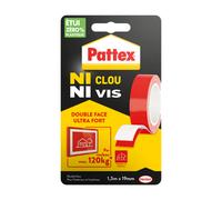 Pattex Ruban adhésif double face Ni Clou Ni Vis – Ultra fort 120 kg – 19 mm x 1,5 m