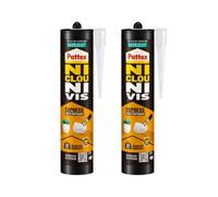 Pattex Ni Clou Ni Vis Séchage Rapide, colle de fixation express, Tous Matériaux - séchage en 20 min, colle forte résistante à l'humidité, mastic blanc, cartouche de 390 g (Lot de 2)