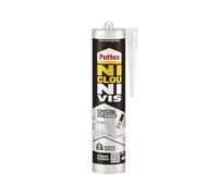 Pattex Ni Clou Ni Vis Tous Matériaux Crystal, mastic transparent multi-supports, colle de fixation de haute qualité, colle forte multi-usages, Cartouche de 290 g