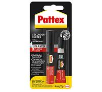 Pattex Plastix colle instantanée pour collages plastiques invisibles avec adhérence extra forte, 4 ml d'activateur et 2 g de colle instantanée