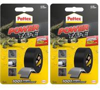 Pattex Power Tape, Ruban adhésif noir de 5m extra fort pour charges lourdes, Bande adhésive toilée tous supports, Rouleau adhésif étanche (Lot de 2)