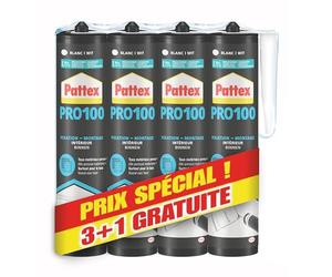 Pattex PRO 100, Colle Acrylique de fixation, 3 Cartouches +1 Gratuite, 380g | Colle de fixation jusqu'à 100kg/m², Repositionnable 5-10 min, Multi-matériaux, Sans solvant, Lavable à l'eau, Peignable
