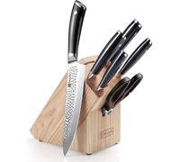 PAUDIN Bloc à couteaux Set de 7 pièces en acier inoxydable au carbone Couteaux de cuisine ultra tranchants