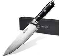 PAUDIN C1 Couteau de Chef Professionnel 20 cm – Couteau de Cuisine – Couteau de type japonais – Véritable Acier Damas – Manche Ergonomique Noir