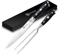PAUDIN D9 Set Professionnel Couteau à Viande + Fourchette 20 cm – Set de Découpe Japonais – 2 Pièces – Manche Ergonomique Noir