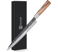 PAUDIN HB1 - Couteau de cuisine 27,5 cm - Couteau de type japonais pour viande et sushi - Lame martelée - Manche en bois de zébrano