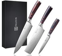 PAUDIN NS1 - Set de couteaux 3 pièces - Couteaux japonais professionnels - Couteau de chef, Nakiri, office