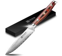 PAUDIN P6 Couteau d’Office 12,5 cm – Couteau de type japonais – Couteau de Chef Professionnel – Acier Damas – Manche Ergonomique