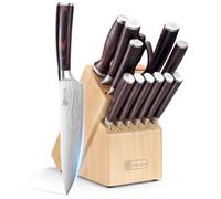 PAUDIN Set Couteau Cuisine Professionnel 14 Pièces, Couteau Japonais Viande Tranchant, Ensemble Couteaux Chef Santoku Universel Fruit Pain, Acier Inoxydable Allemand, Manche en Bois