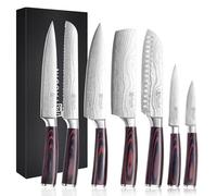 PAUDIN Set Couteau Cuisine Professionnel 7 Pièces, Couteau Japonais Viande Tranchant, Ensemble Couteauxde Chef Santoku Universel Fruit Pain, Acier Inoxydable Allemand, Manche en Bois