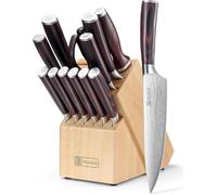 PAUDIN Set de couteaux | 14 pièces | Couteaux en acier inoxydable avec bloc en bois