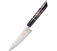 PAUDIN TI3 Couteau d’Office Professionnel 13 cm – Couteau de Cuisine – Véritable Acier Damas avec Cuivre – Manche Élégant en Bois et Époxy