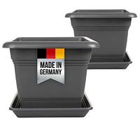 Paul Lot de 2 grands pots de fleurs d'extérieur XXL - Anthracite - Grand format 48 cm - Avec soucoupe - En plastique - Fabriqué en Allemagne - Modèle : Paul