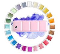 Paul Rubens Artist Watercolor Paints-Metallic Glitter Solid Colors-Pink Portable Metal Case with Palette-24 Color Set Sparkle Watercolor