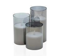 Pauleen 480.26 48026 Classy Smokey Candle kit de 3 Bougies LED Cire véritable avec Flamme vacillante en Verre Anthracite/Blanc Plast./Miroir