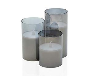 Pauleen 480.26 48026 Classy Smokey Candle kit de 3 Bougies LED Cire véritable avec Flamme vacillante en Verre Anthracite/Blanc Plast./Miroir