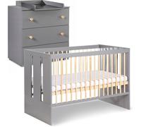 PAULINE Ensemble commode à langer + lit bébé Gris - Bois 120x60 cm