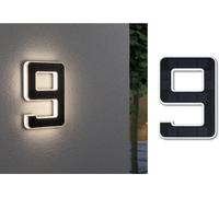 Paulmann Applique murale solaire 79850 Numéro 9 LED 1x0,2W 3000K IP44 Noir Batterie remplaçable