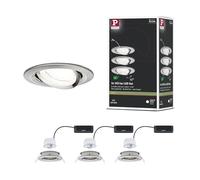 Paulmann 92456 Spot encastré LED Nova Coin rond 84mm 50° 3x2,8W 3x505lm 230V 4000K Acier brossé