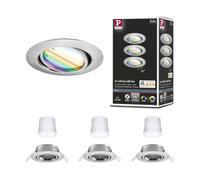 Paulmann 92467 Spot encastré LED Base Smart Home Zigbee kit de base orientable rond 230V 3x4,9W 3x420lm gradable 90 mm Acier brossé Métal RGBW+