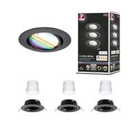 Paulmann 92468 Spot encastré LED Base Smart Home Zigbee kit de base orientable rond 230V 3x4,9W 3x420lm gradable 90 mm Noir mat Métal RGBW+