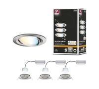 Paulmann 92962 Spot encastré LED Nova Plus Smart Home ZigBee kit rond orientable 3x6W Tunable White gradable Acier brossé spot Alu zinc 2700K