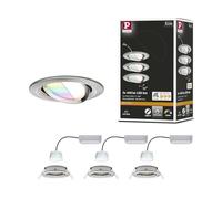 Paulmann 92965 Lampe encastrée LED Nova Plus Smart Home Zigbee, ensemble rond pivotant, 3x5,2 W, RGBW, point en fer brossé à intensité variable, aluminium et zinc 2700 K