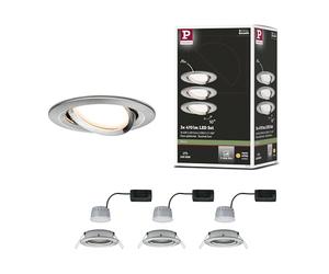 Paulmann 93483 Spots LED encastrés 3-Step-Dim Nova Coin Set de base orientable rond 84 mm 50° Coin 3x6W 3x470lm 230V dimmable 2700K acier brossé