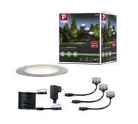 Paulmann 93692 Outdoor Plug&Shine Kit de base Floor extérieur, IP65, 3000K, 3x1W, 24V, 70 mm, Argent inoxydable/Plastique