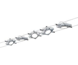 Paulmann 941.08 MacLED Système d'éclairage à spots suspendus - Kit de luminaires sur fil tendu avec 5 lampes carrées, câble de 10 m et transformateur DC 30VA - Plafonnier en suspension max 20W, chromé variante 1 (6x4w)
