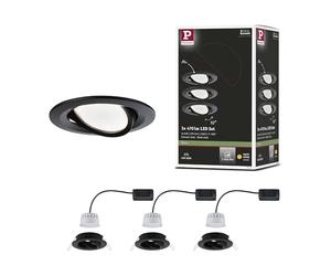 Paulmann 94472 kit de 3 spots encastrés LED Nova Coin orientables blanc chaud gradable sur 3 niveaux rond incl. 3x6,5 watts gradable projecteurs encastrés Noir mat spot alu lampe encastrée 2700 K Coin
