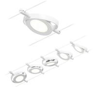 Paulmann 94416 Corduo LED Kit système de câbles RoundMac DC avec 5 x 4,5 W extensibles blanc, câble métallique chromé 3000 K