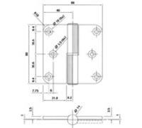 Paumelle à lame fermée - menuiserie bois - inox - 80x80 - droit ARGENTA