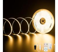 PAUTIX Bande LED COB Blanc Chaud 2700K, 10M 4800LEDs 24V CRI90+ Kit Ruban Lumineuse COB Lumineux Dimmable avec Télécommande RF et Alimentation COB LED pour Miroir,Plafond,Cuisine,Armoire,Placard
