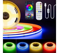 PAUTIX RGB Ruban LED COB 3m, USB 5V 1800LEDs avec contrôleur Bluetooth Smart APP Multicolore Bande Lumineuse LED Flexible pour Chambre, Bar, TV, Cuisine, Fête, Décoration de Bricolage