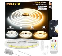 PAUTIX Ruban LED COB CCT Blanc Réglable 10m, CRI90+ 6400 LED à Intensité Variable 2700K-6500K 24V Kit Bandes Lumineuses LED, Fonctionne avec Alexa/Google Assistant, pour Armoire Chambre Cuisine DIY