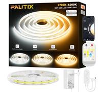 PAUTIX Ruban LED COB CCT Blanc Réglable 5m, CRI90+ 3200 LED à Intensité Variable 2700K-6500K 24V Kit de bandes lumineuses LED, fonctionne avec Alexa/Google Assistant, pour Armoire Chambre Cuisine DIY