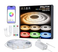 PAUTIX Ruban LED COB RGBWW/CW 5M Kit Dimmable RGB+2700K-6500K CCT Blanc Tunable Couleur Changement Bande Lumineuse LED avec APP Contrôle, Musique Sync pour Chambre Projets d'Éclairage à Domicile