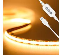 PAUTIX USB COB LED Bandes Blanc Chaud 5V,2m 640LEDs Gradateur Bande lumineuse COB 2700K TV Rétroéclairage, Ruban LED Flexible pour Armoire, Chambre, Éclairage Maison DIY